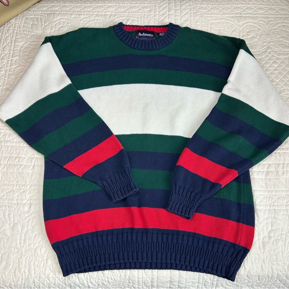 Vintage Hathaway 100% Cotton Striped Sweater Men’s Size M
